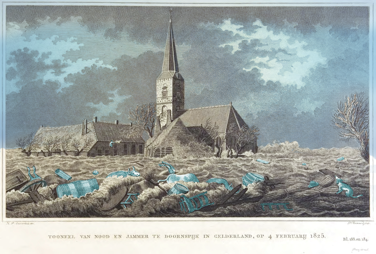 De Sint Ludgeruskerk van Doornspijk in de stormvloed van 1825