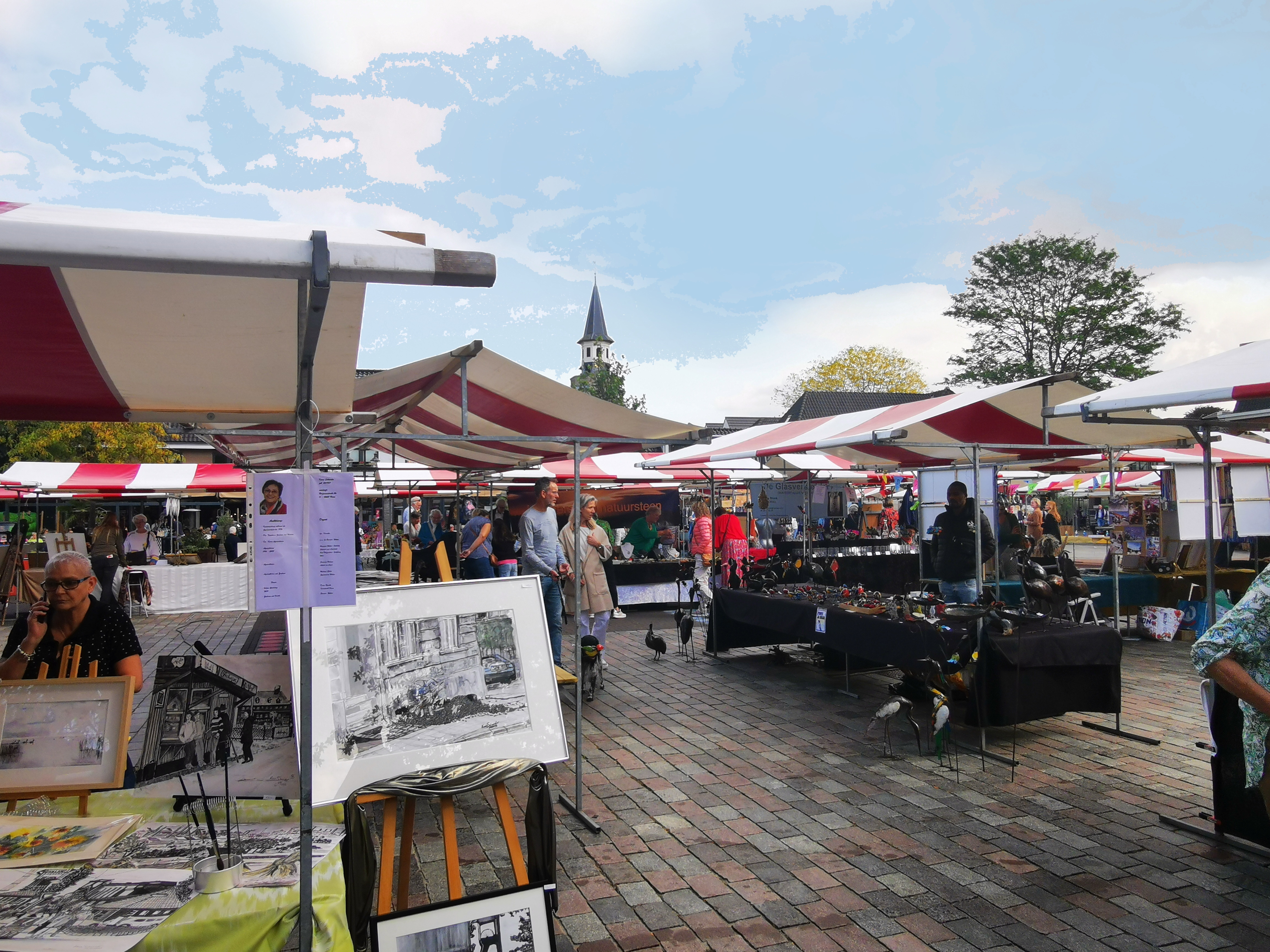 Kunstmarkt Dorpskerk blauwe lucht