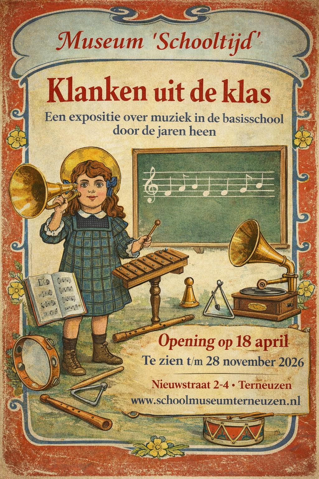 De tentoonstelling laat zien hoe het muziekonderwijs op de basisschool door de jaren heen is veranderd: van zingen bij het harmonium en oude muziekbundels tot blokfluiten, Orff-instrumenten en digitale middelen van nu.