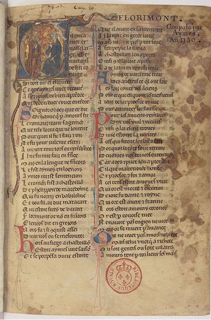 Begin van de ridderroman Florimont uit 1376