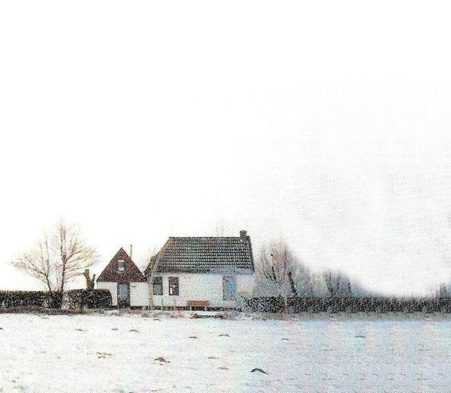 Huisje Loek Groenteman in het weiland.