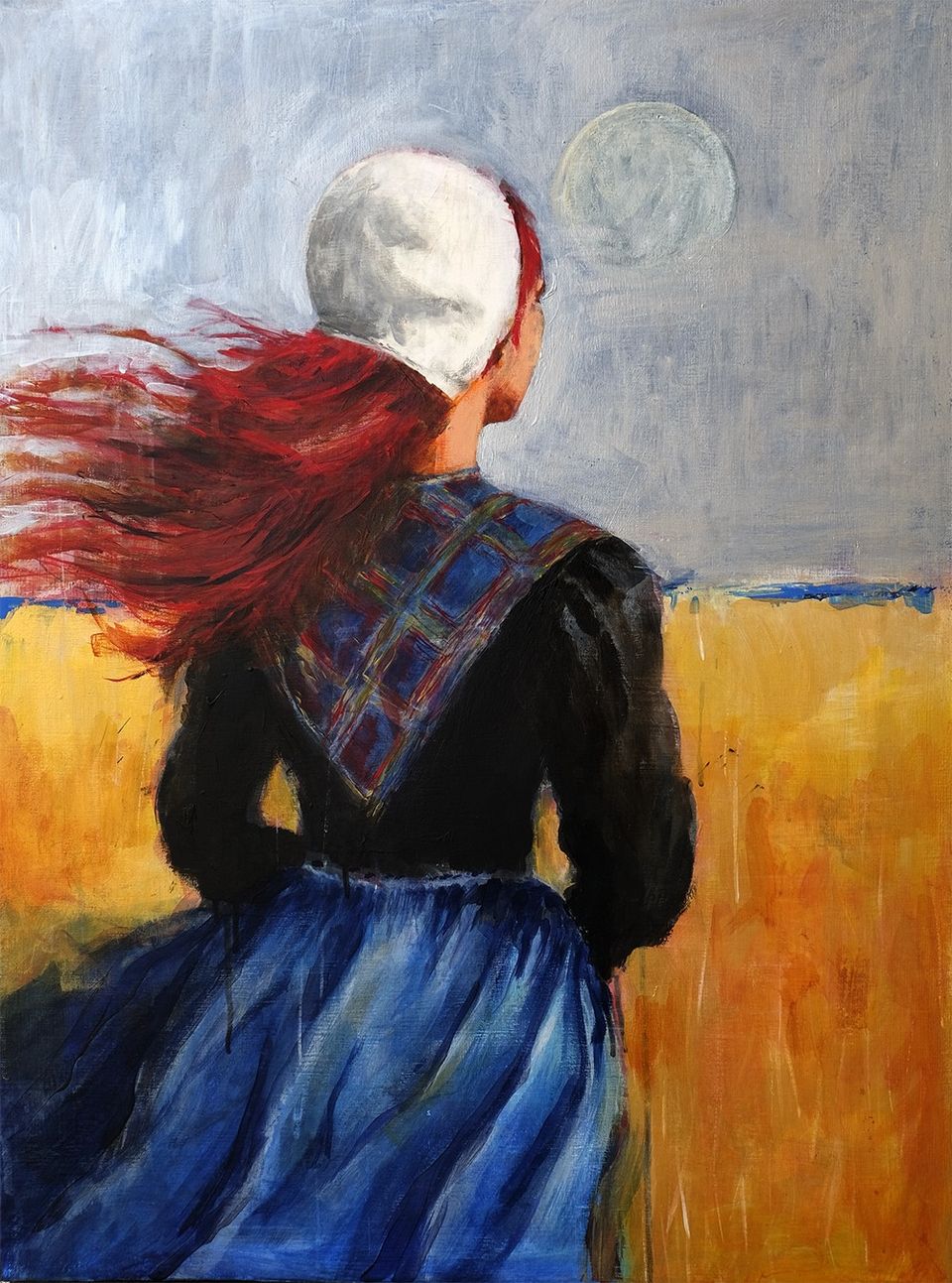 Schilderij achterkant boeren vrouw