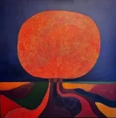 Schilderij van een rode boom