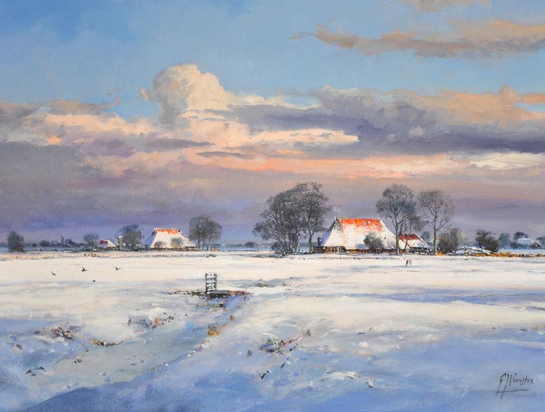 Fries winterlandschap, olieverf op doek 30x40cm