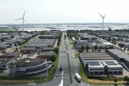 Luchtfoto van het bedrijventerrein Lansinghage.