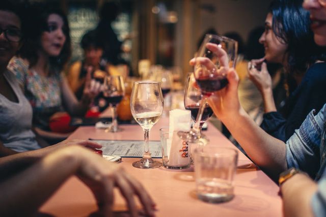 Wine glasses at a dinner table