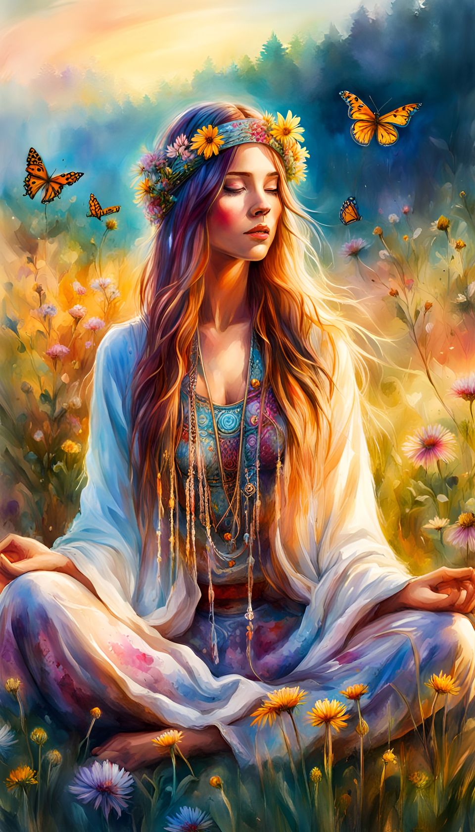 Vrouw hippie AI