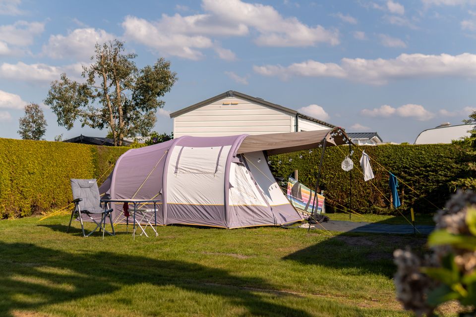Geräumiger Komfortstellplatz für Zelt oder Wohnwagen auf dem Camping De Wulp
