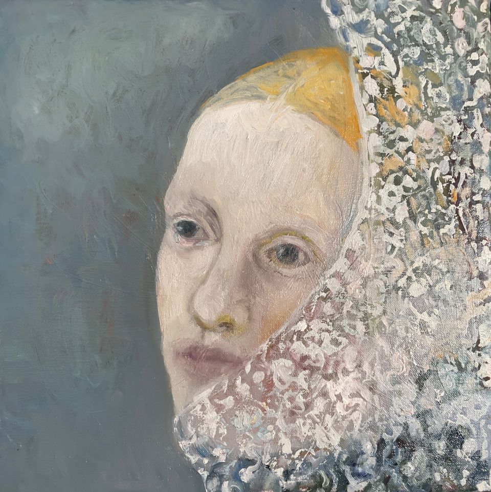 Het sneeuwgordijn 30x30 olieverf