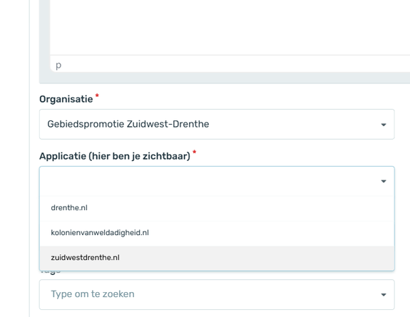 Applicatie toevoegen in database zuidwestdrenthe.nl
