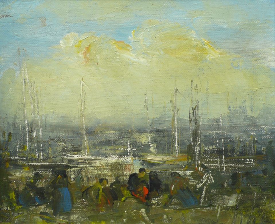 Peelschilder Marinus Bies - Haventje, doek
