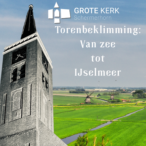 Een poster van de beklimming Grote Kerk Schermerhorn