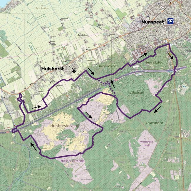 Kaart Hulshorsterbosrandroute nieuw 2023