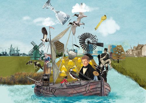 Tekening met een schip