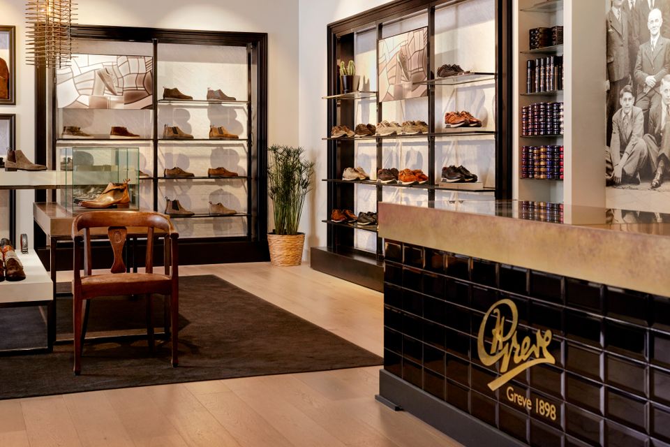 The Greve store inside with shoe racks.