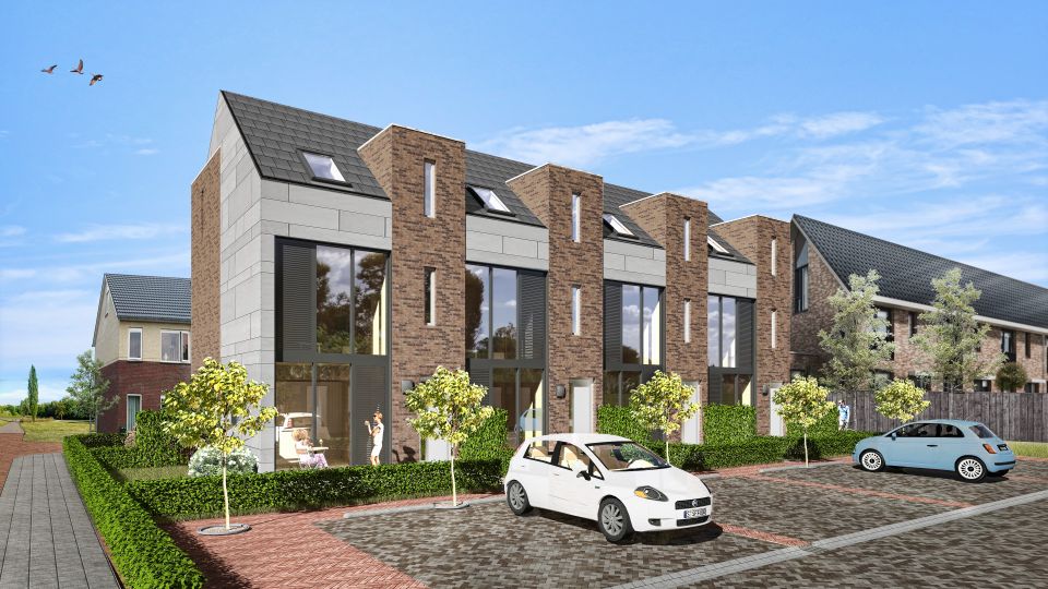 Vooraanzicht van Startblock woningen in Marknesse, Flevoland