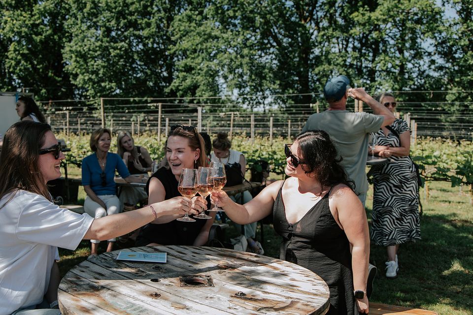 Groep borrelende mensen op Wijngaard Zonnestraal