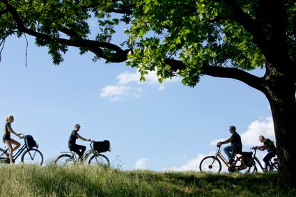 Foto van fietsers op de lekdijk
