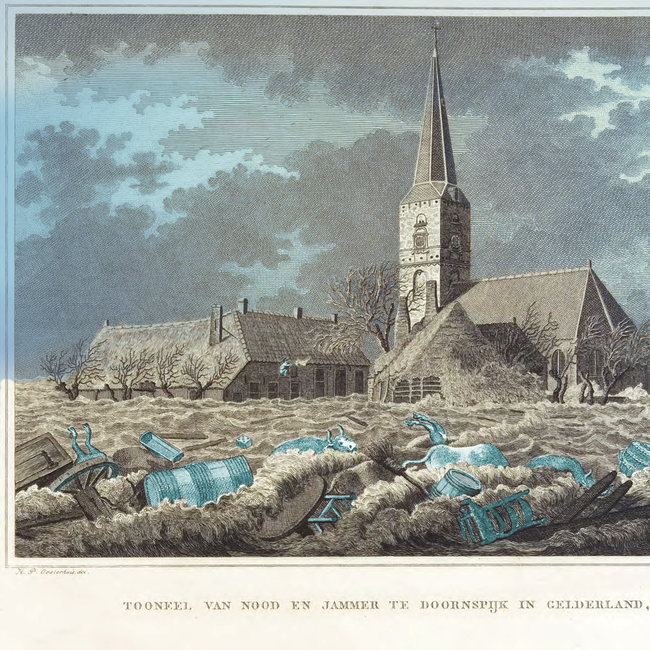 De Sint Ludgeruskerk van Doornspijk in de stormvloed van 1825
