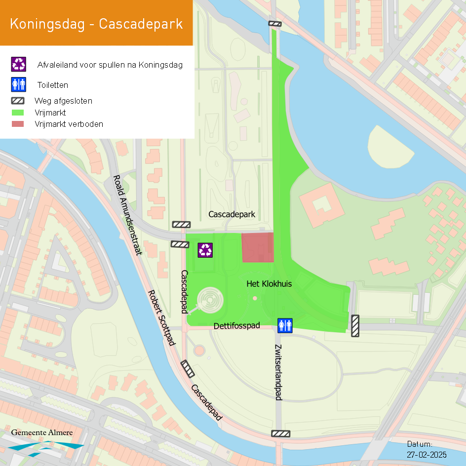 Plattegrond Koningsdag vrijmarkt Almere Poort Cascadepark