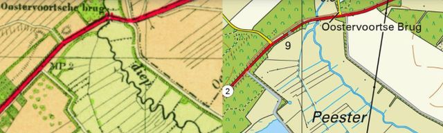 Deze foto's laten het verschillende verloop zien van de Broekenloop vóór en na de ingrepen ten behoeve van de landbouw. Om water vast te houden voor droge tijden wordt de beek weer hetsteld.