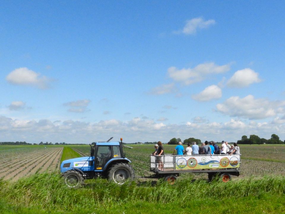 Op de excursiewagen het veld in