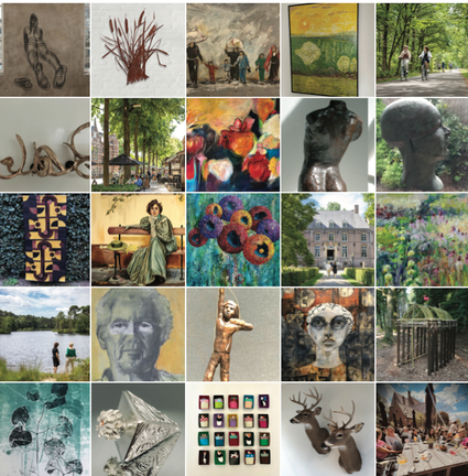 Afbeelding met kunstwerken van alle 20 deelnemende kunstenaars aan de Atelierroute