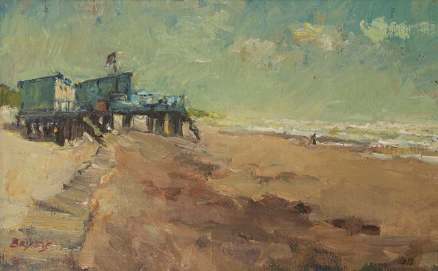 Hans Bayens, Verlaten strand, 1989, olieverf op board