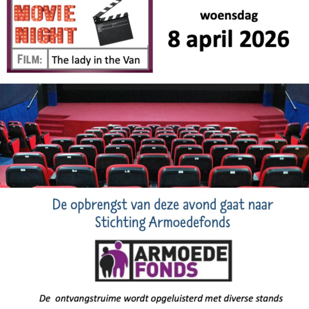 Foto van een podium met theaterstoelen en veel tekst over de inhoud van dit evenement.