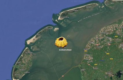 Zuidwalvulkaan aangegeven met een Harlinger Vulkaantje