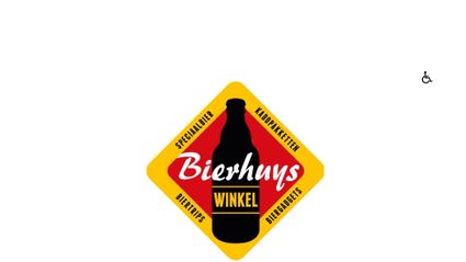 Logo van Bierhuys Winkel met flesillustratie en de woorden speciaalbier, biertrips, biergadgets en cadeaupakketten, speciaalzaak voor bierliefhebbers in Woerden.