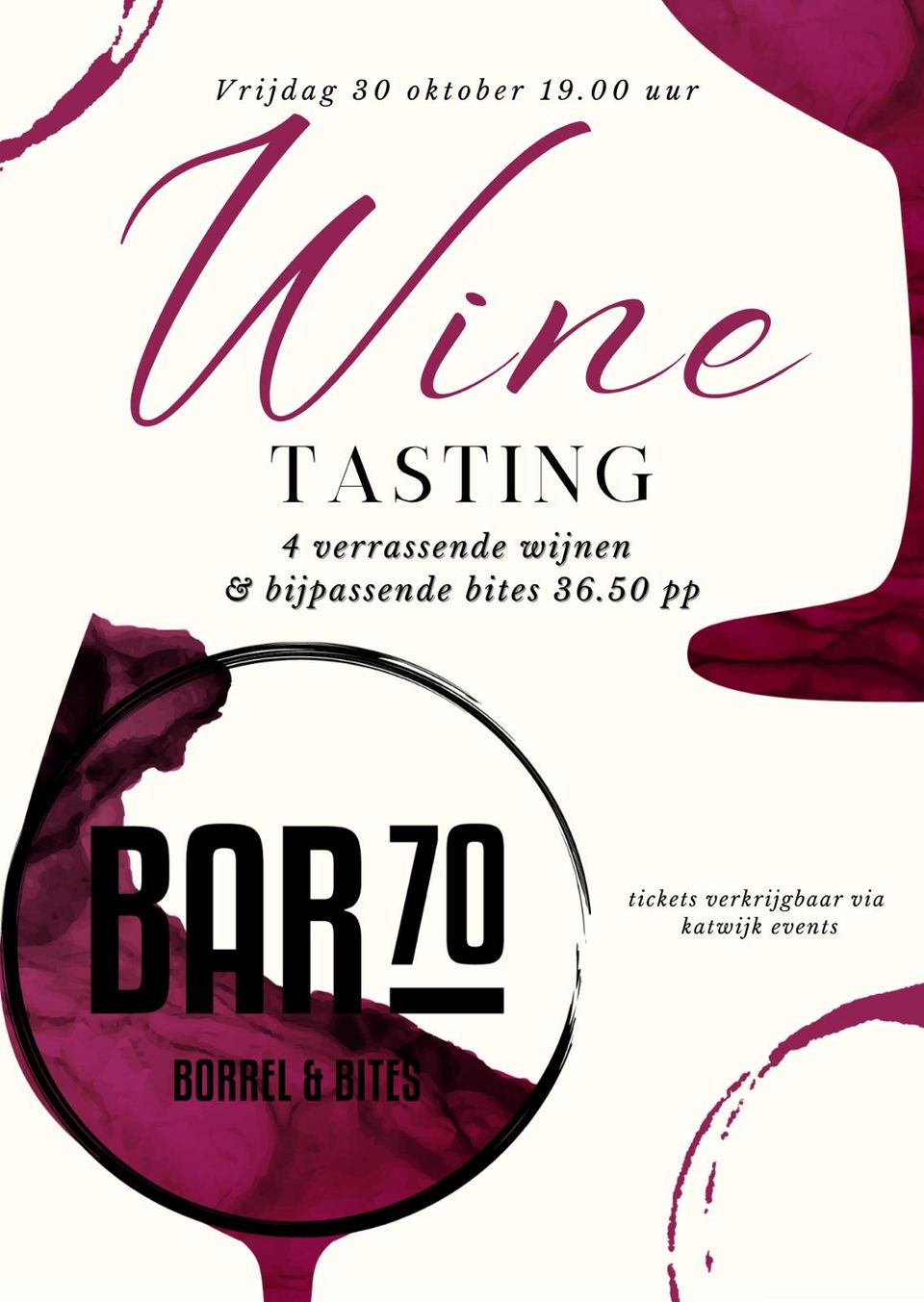 Wine Tasting bij Bar 70 Katwijk flyer