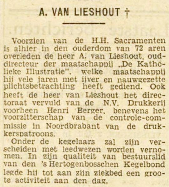 overlijdensbericht Toon van Lieshout