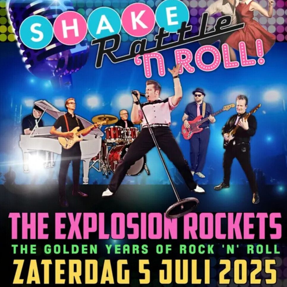 Kleurrijke foto van muziekband The Explosion Rockets in rock 'n roll sfeer.