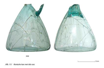 Romeinse glazen kan, gevonden in Zaltbommel.