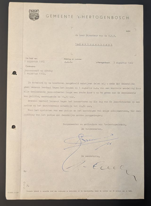 Vergunning voor eerste editie Jazz in Duketown in 1962