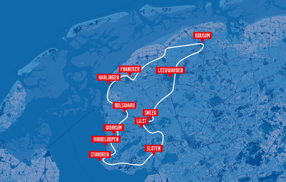 Kaart van de Elfstedentocht.