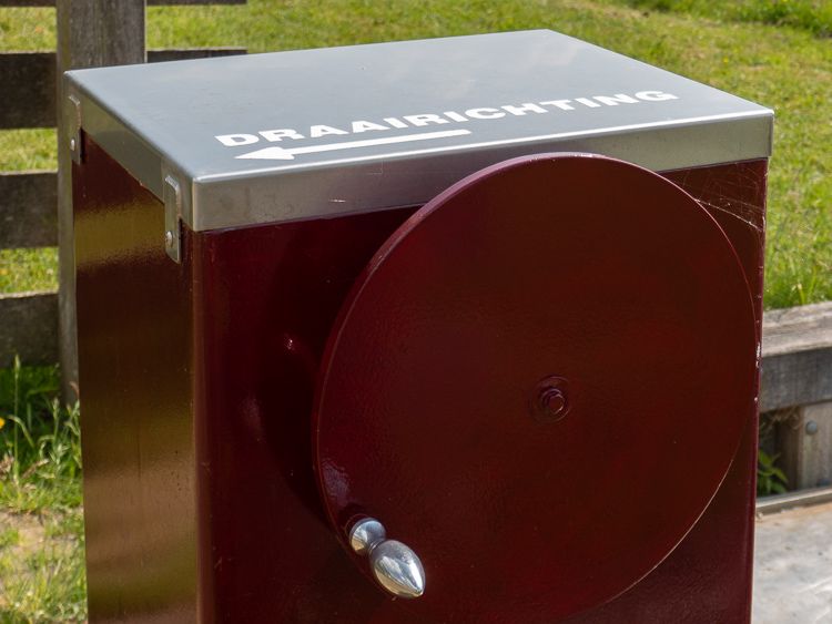 De draairichting van de draaiwiel wordt duidelijk aangegeven.