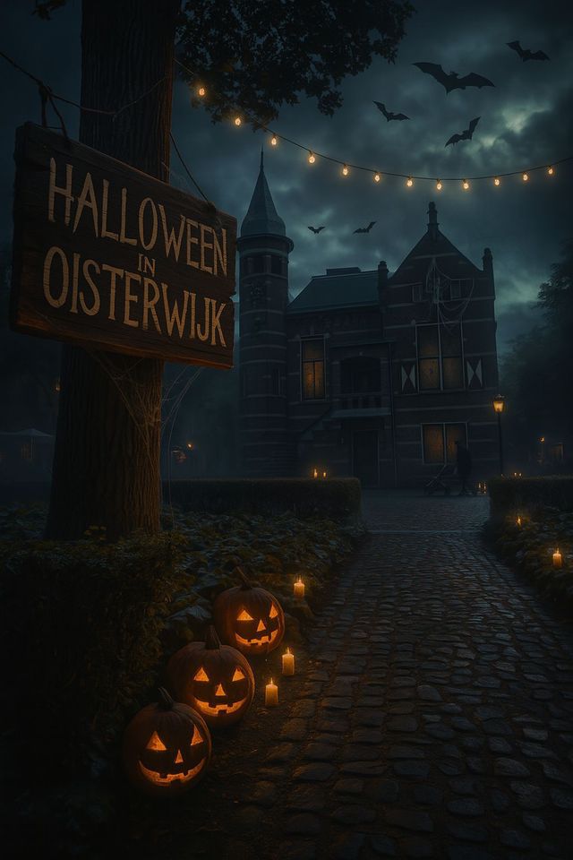 Affiche met Oude Raadhuis in Oisterwijk in duistere, donkere sfeer