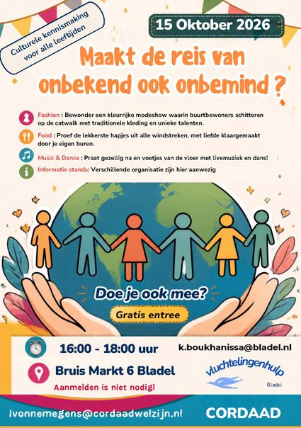 Flyer fashion, food, music, dance, informatie stands