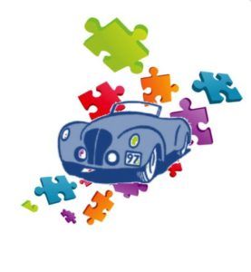 Auto met puzzelstukjes