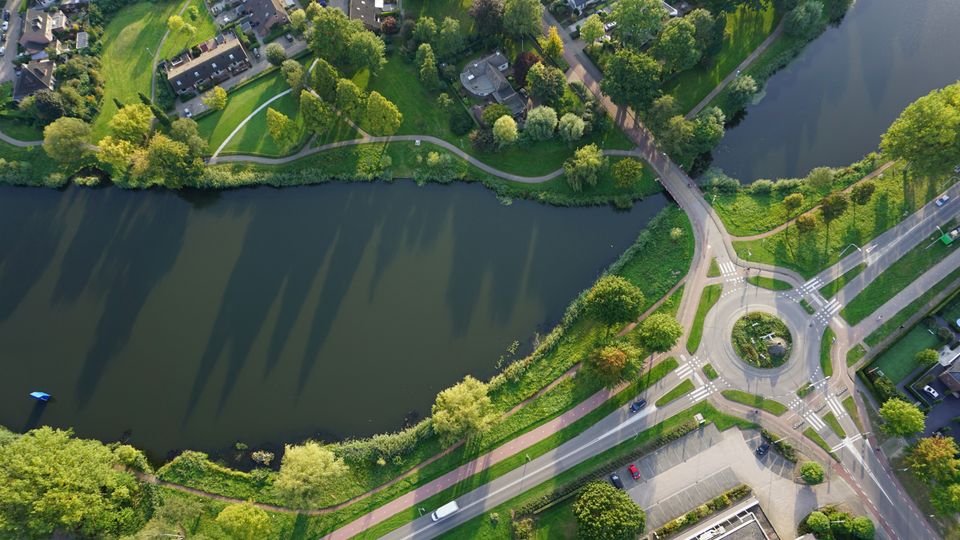 Foto van Nederlands landschap vanuit een luchtballon