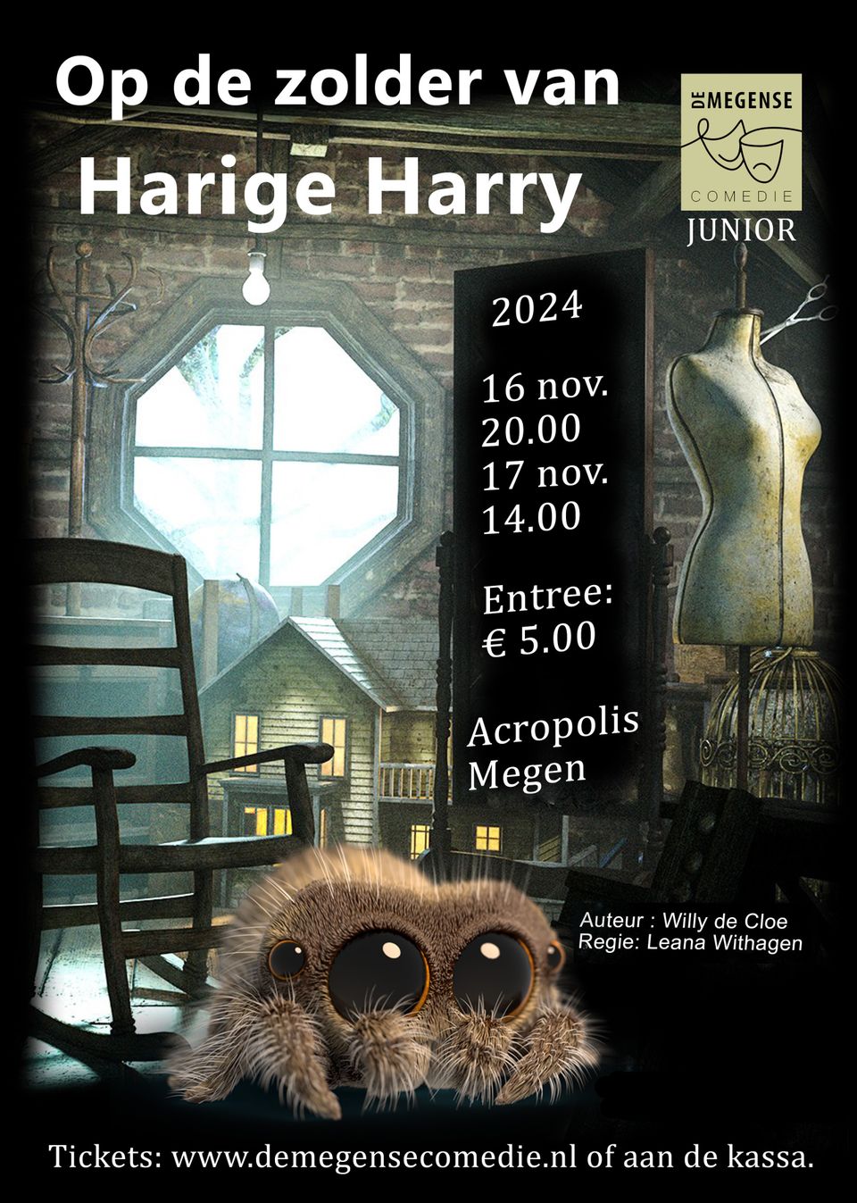 Poster voorstelling Harrige Harrie De Megense Comedie