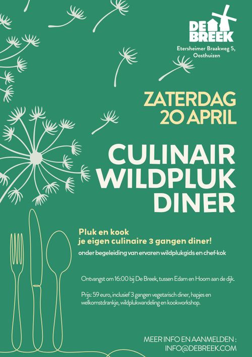 poster culinar wildpluk diner met groene achtergrond en witte outlines