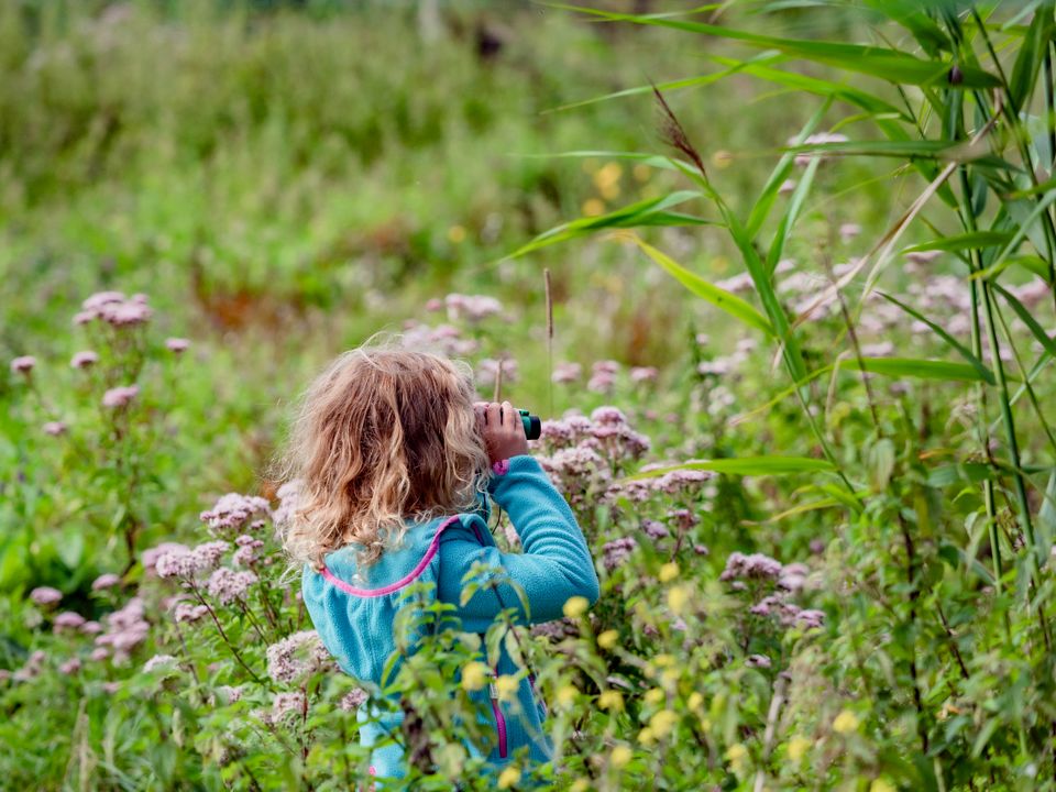 Kind met verrekijker in de natuur