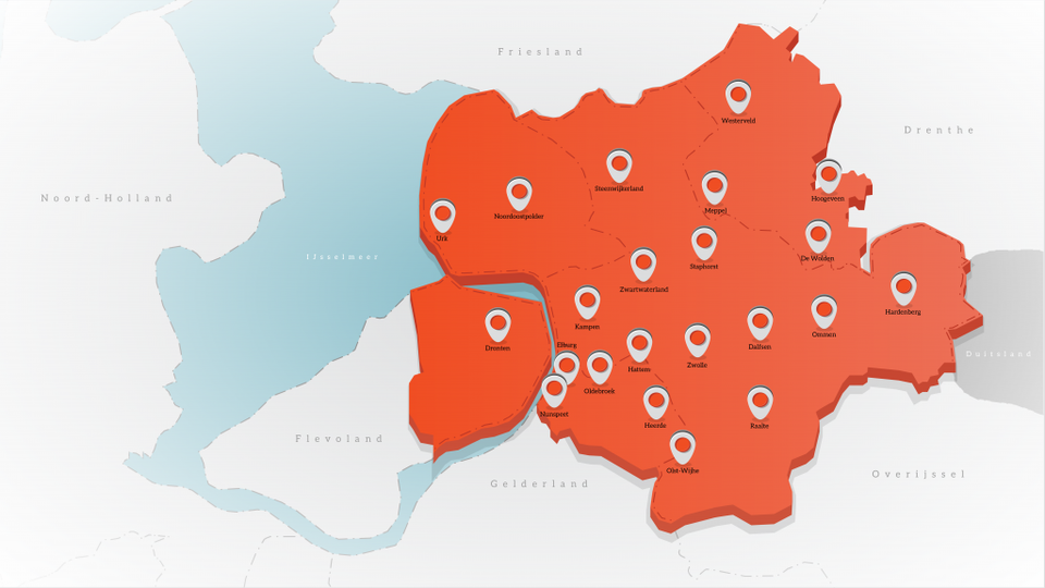 Dit kaartje geeft een overzicht van de regio Zwolle.