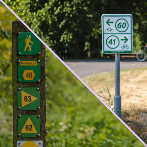Volg deze bordjes en fiets of wandel eenvoudig de route van het ene naar het andere genummerde knooppunt.