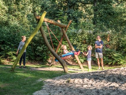 een meisje op de schommel die word geduwd door een ander meisje
