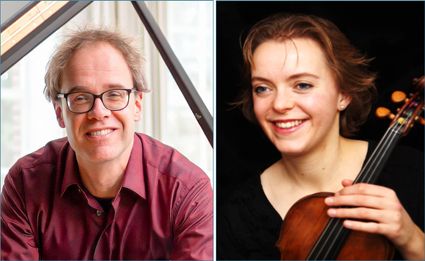 Foto's van pianist Sander Leeuwenburgh en violiste Marjolein van Dingstee