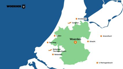 Woerden ligt centraal in Nederland, midden in het Groene Hart. In deze video zie je hoe dichtbij steden als Utrecht, Amsterdam, Rotterdam en Den Haag liggen. Ideaal voor een dagje winkelen of een korte citytrip.